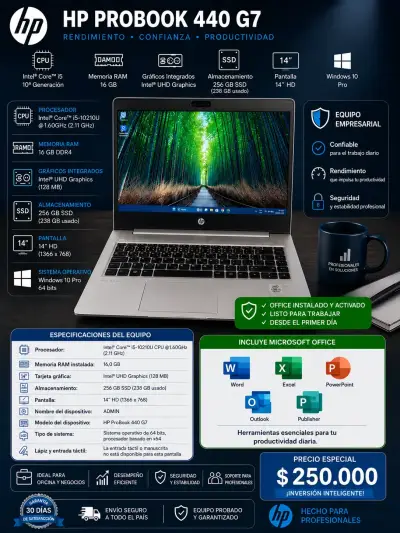 Laptop HP ProBook 440 G7 Intel Core i5 16GB RAM 256GB SSD - miniatura 1