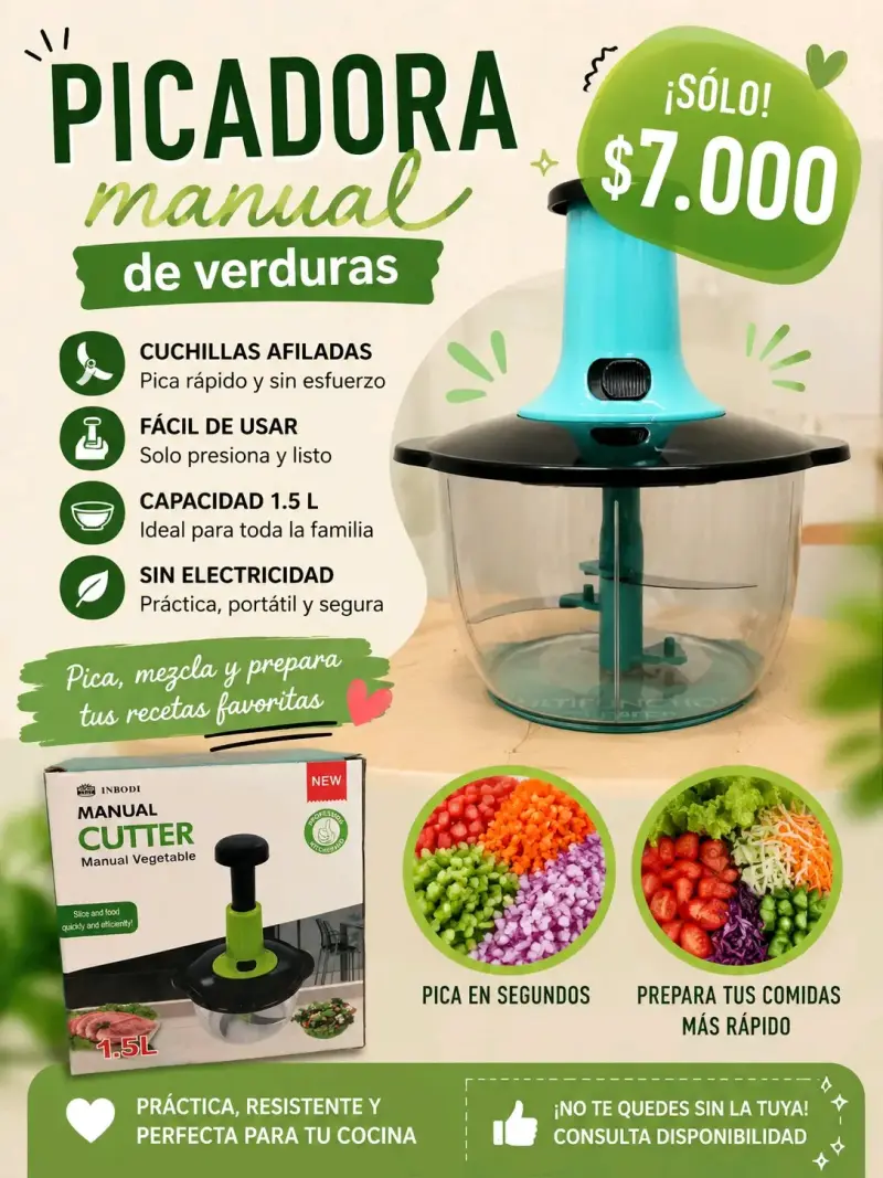 Picadora manual de verduras 1.5L fácil de usar