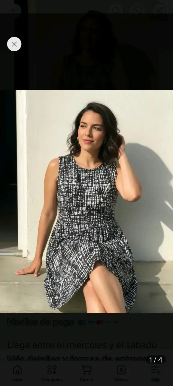 Vestido sin mangas blanco y negro estampado - 1
