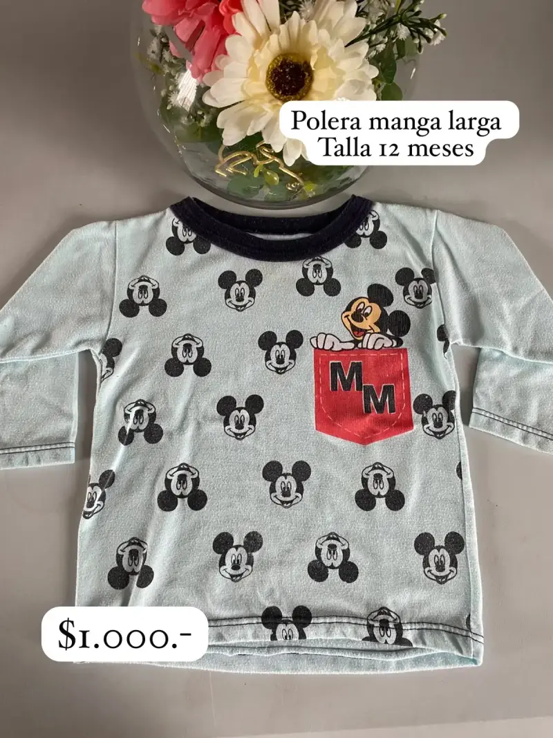 Polera manga larga Mickey Mouse talla 12 meses
