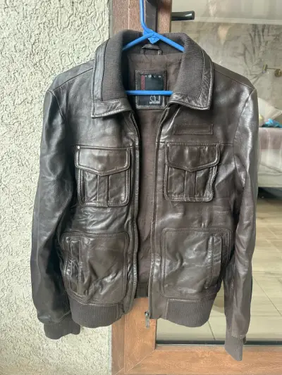 Chaqueta de cuero café  M - miniatura 1