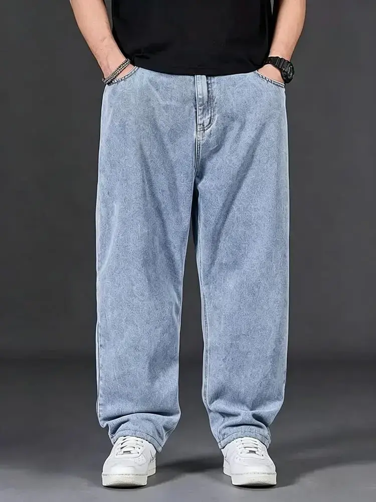 Jeans anchos de mezclilla azul claro para hombre