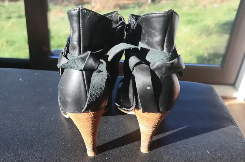 Botines de cuero negro con tacón para mujer - 5