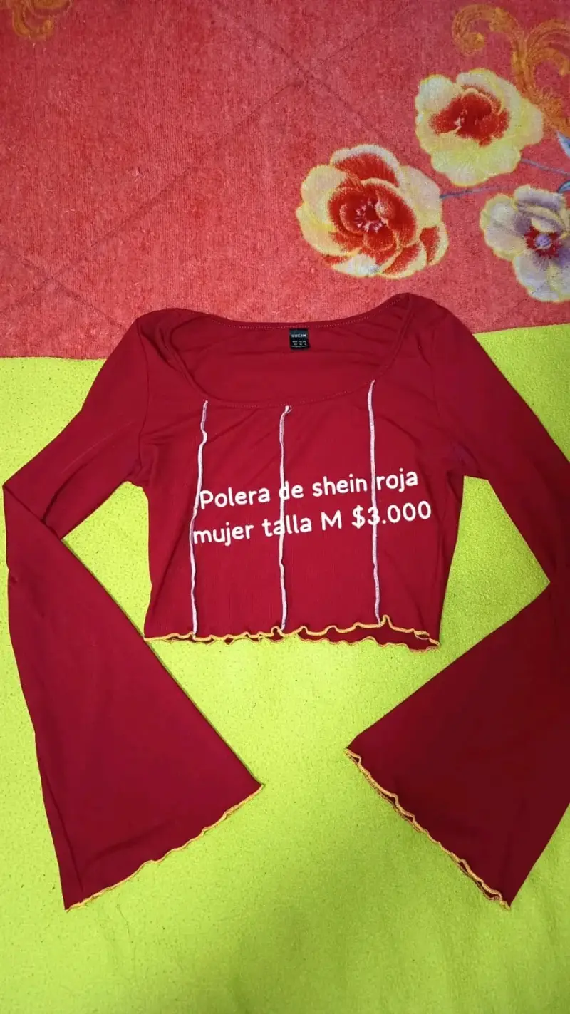 Polera roja Shein mujer manga larga