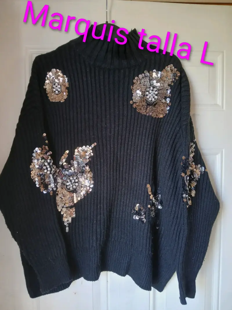 Suéter negro con lentejuelas Marquis talla L - 1