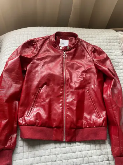 Chaqueta de cuero roja Mango para mujer - miniatura 1