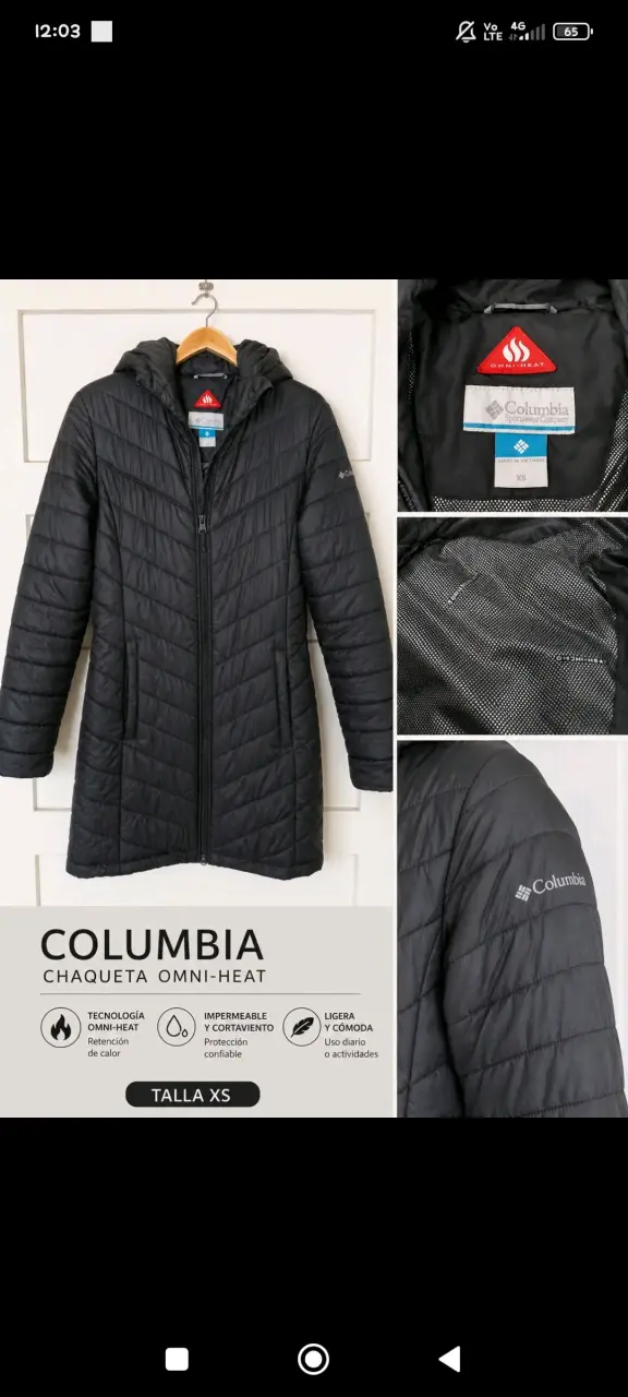 Chaqueta Columbia Omni-Heat Negra Talla XS