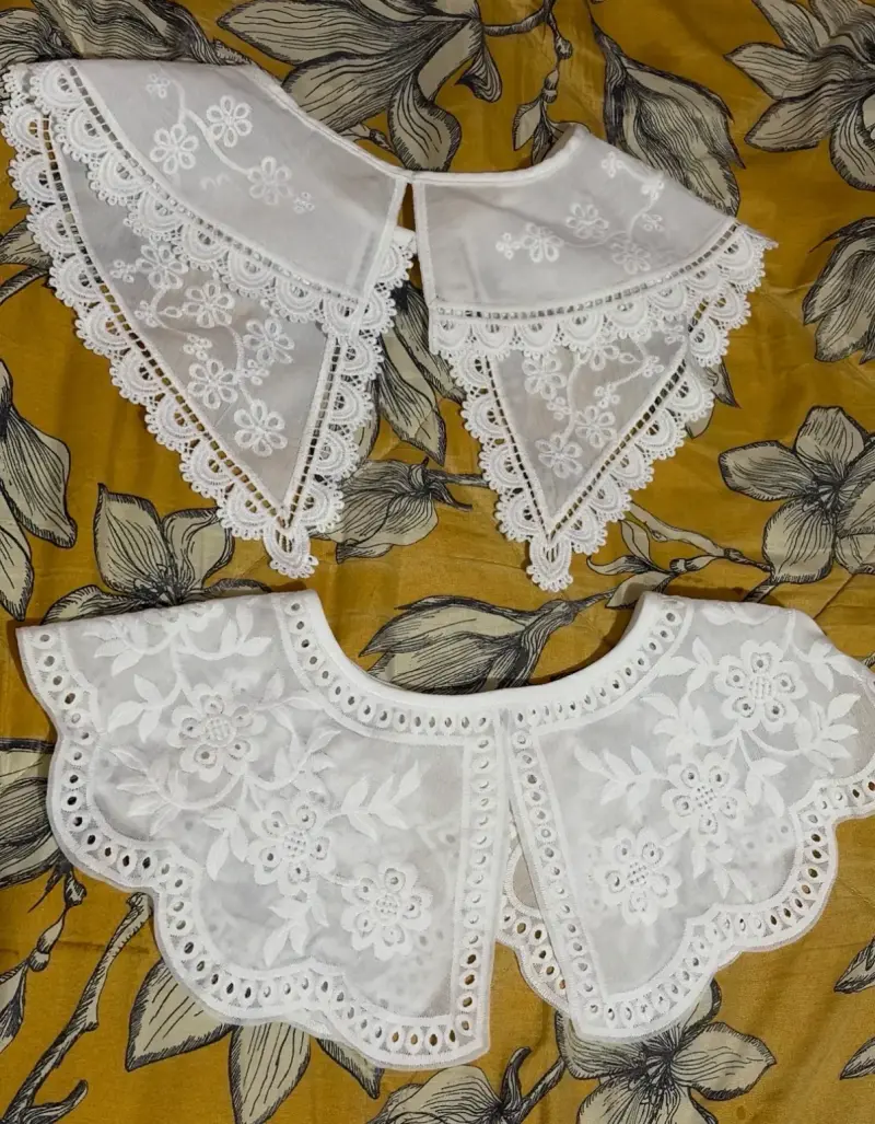 2 Cuellos de encaje blanco bordado floral - 1