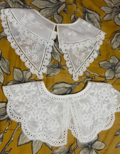 2 Cuellos de encaje blanco bordado floral - miniatura 1