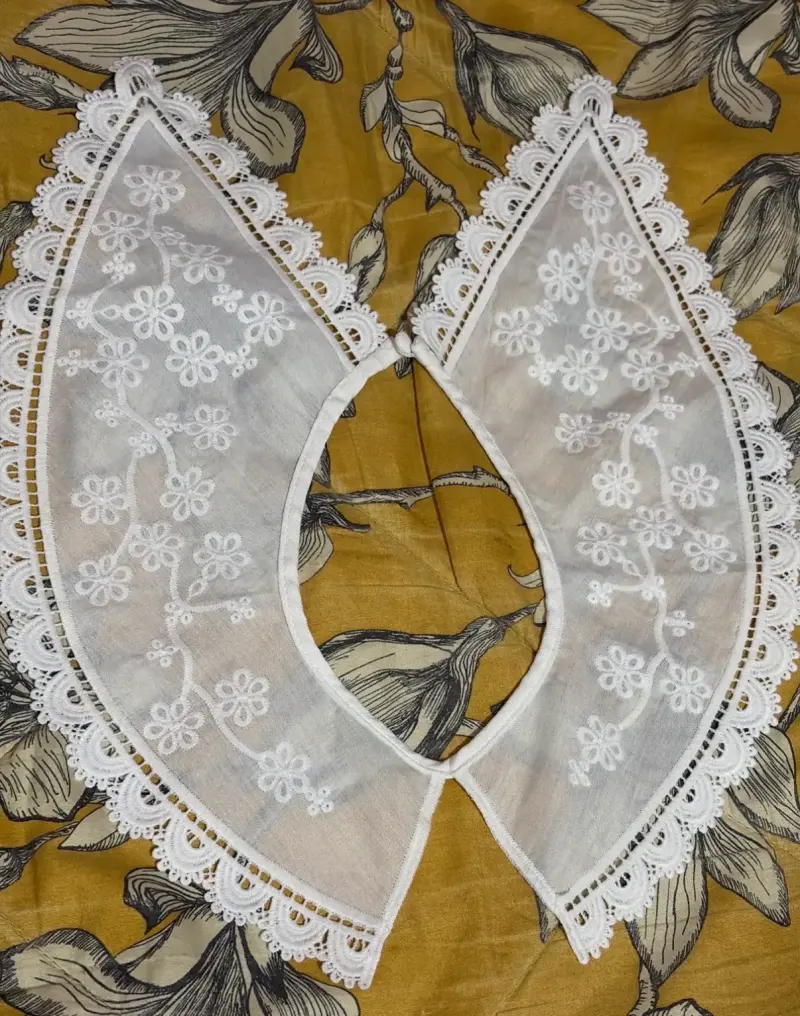2 Cuellos de encaje blanco bordado floral - 4