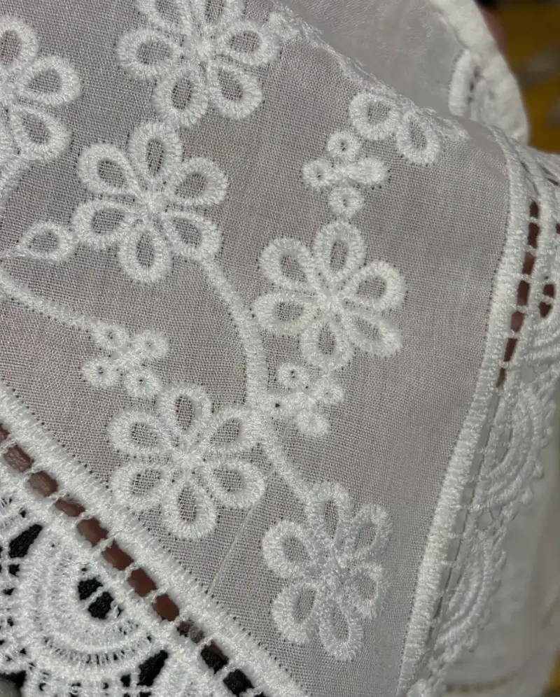2 Cuellos de encaje blanco bordado floral - 5