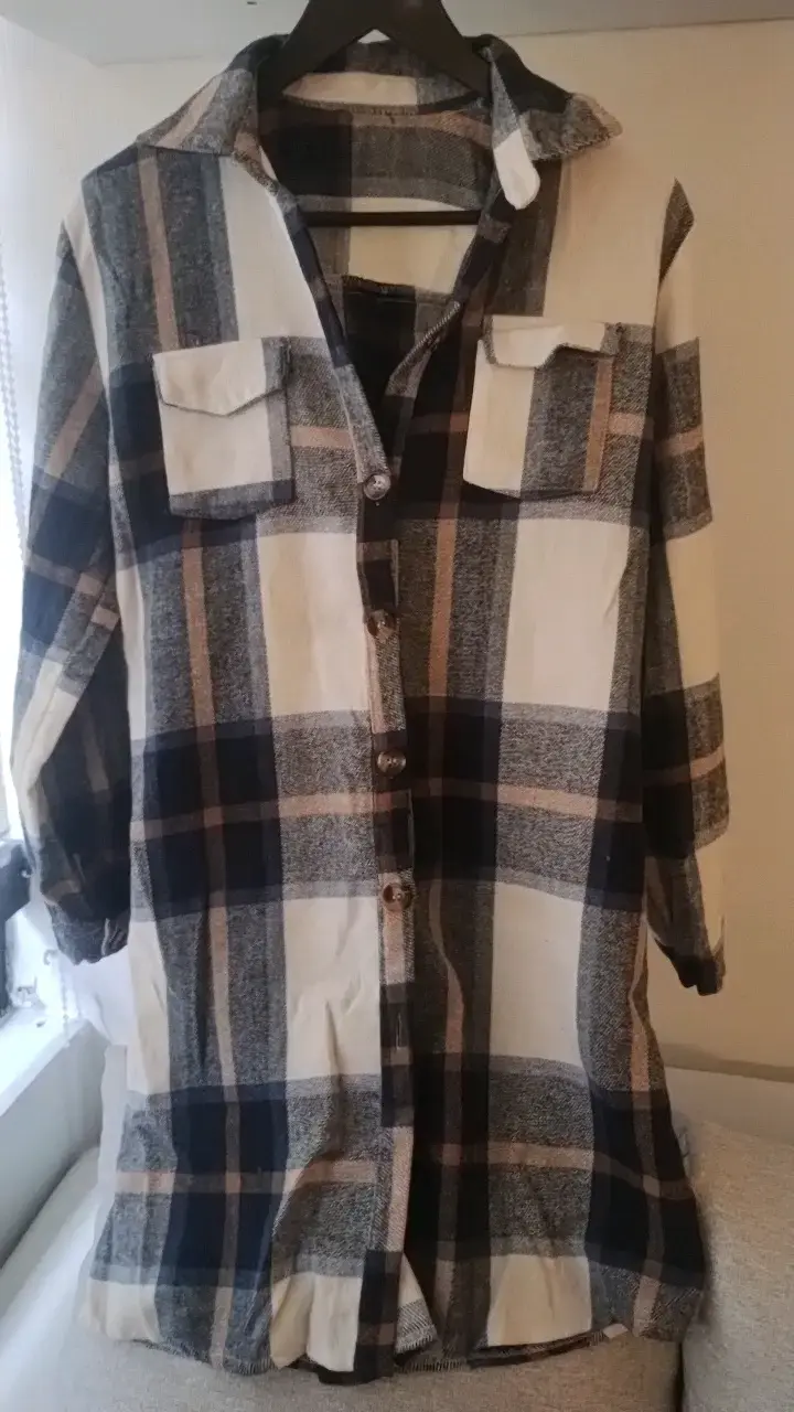 Camisa leñadora larga a cuadros para mujer leña - 1