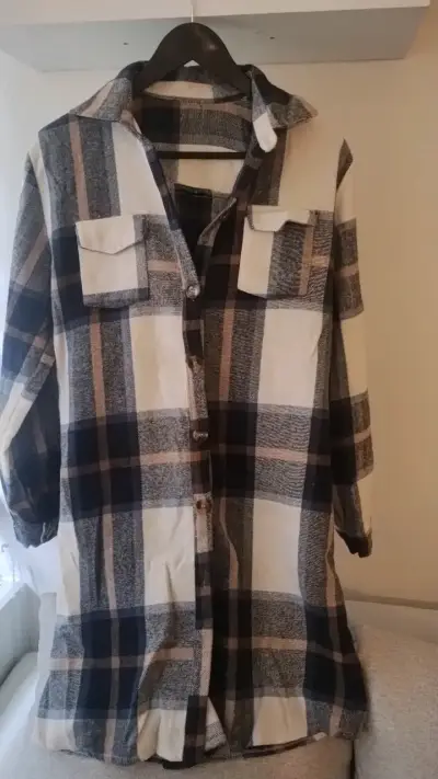 Camisa leñadora larga a cuadros para mujer leña - miniatura 3