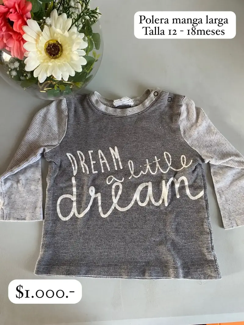 Polera manga larga para bebé talla 12-18 meses