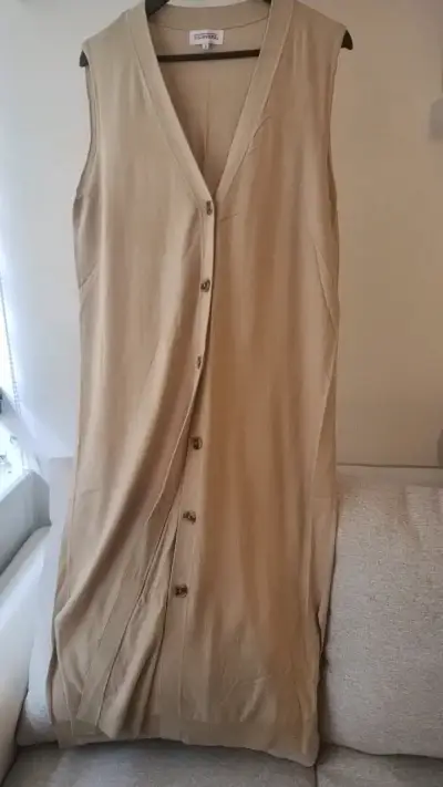 Chaleco largo beige sin mangas - miniatura 3