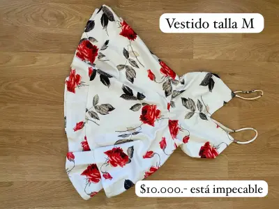 Vestido floral blanco con rosas rojas talla M - miniatura 1