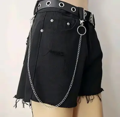 Cinturón de cuero negro con cadena metálica - miniatura 2