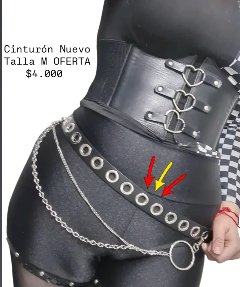 Cinturón de cuero negro con cadena metálica - 3