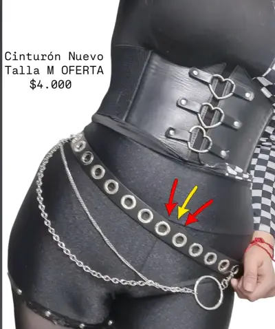 Cinturón de cuero negro con cadena metálica - miniatura 3
