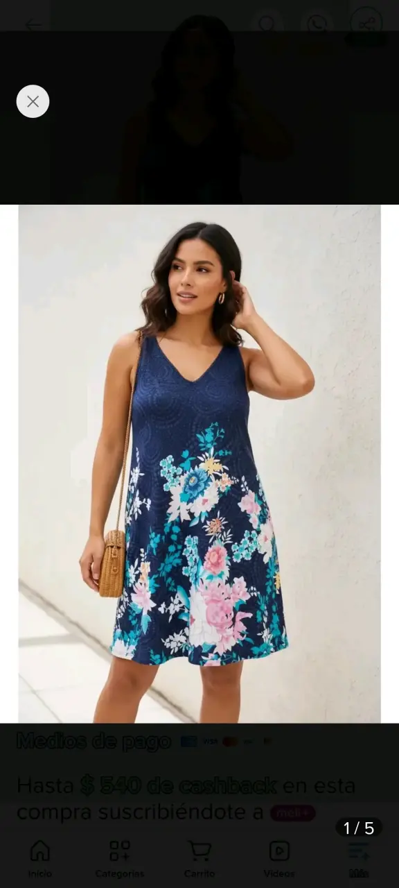Vestido corto floral azul para mujer - 1