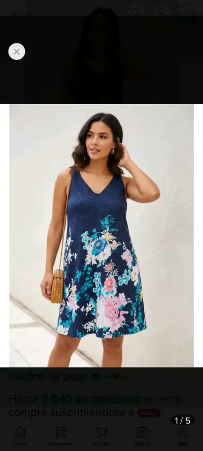 Vestido corto floral azul para mujer - miniatura 1