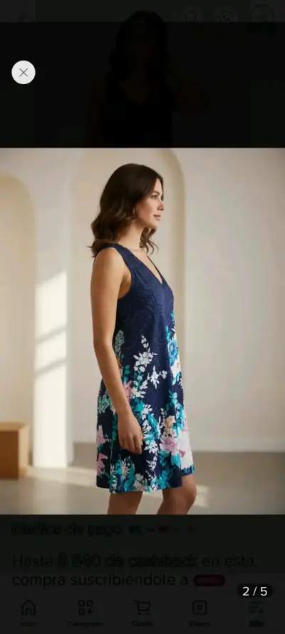 Vestido corto floral azul para mujer - miniatura 4