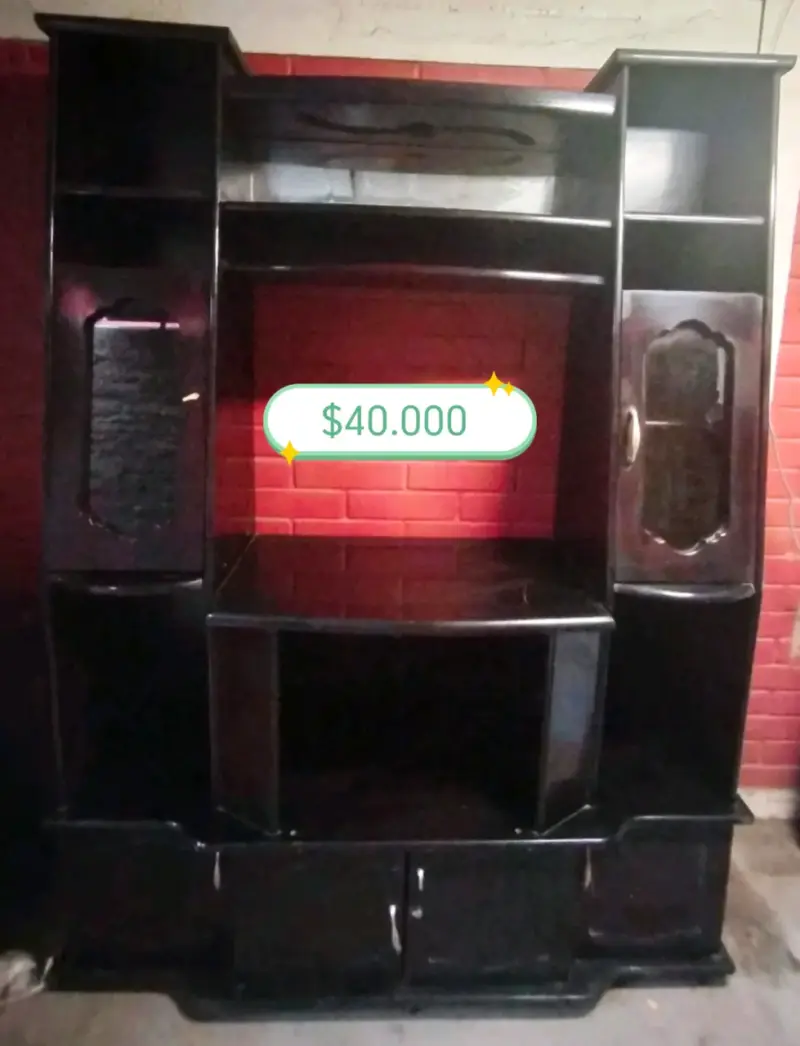Mueble de entretenimiento negro con estantes