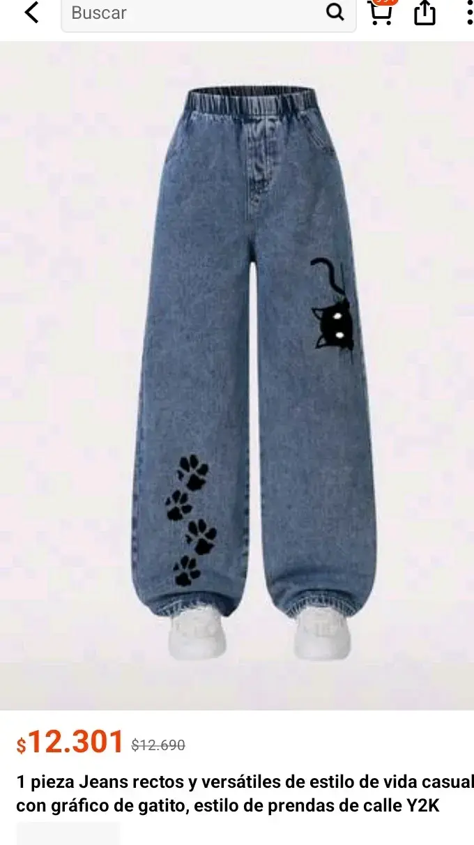 Jeans rectos con diseño de gatito
