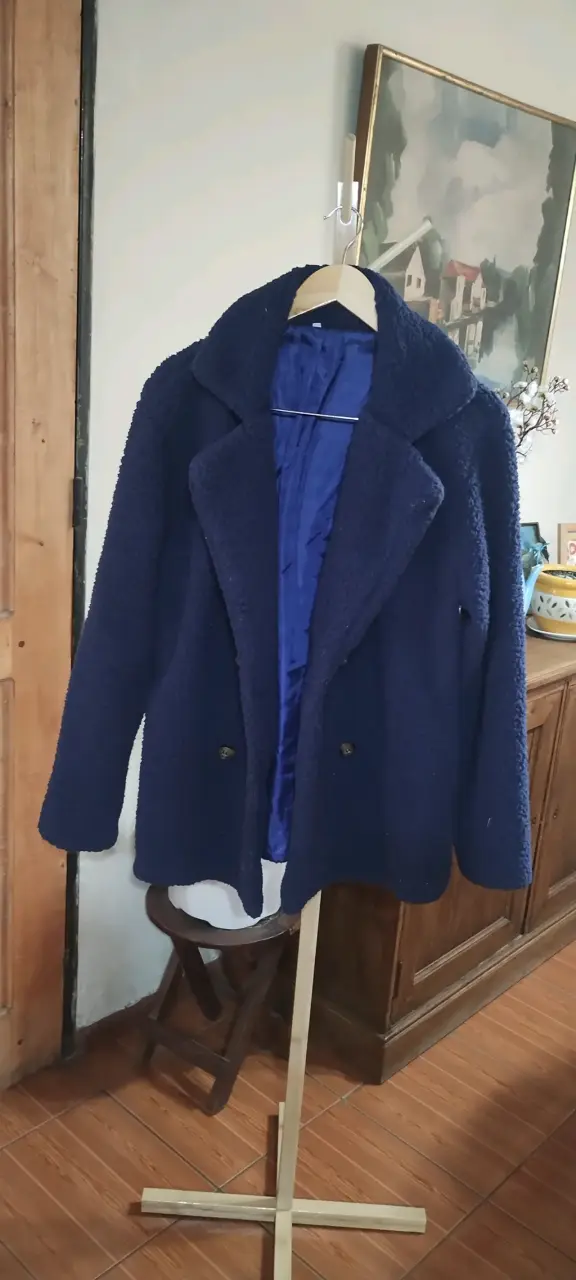 Abrigo de peluche azul marino para mujer - 1