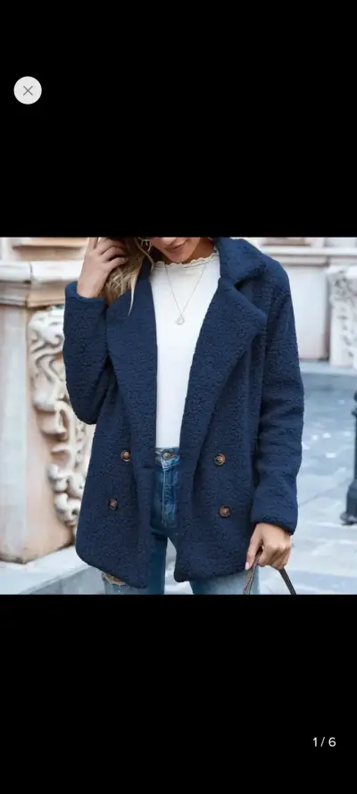 Abrigo de peluche azul marino para mujer - miniatura 3