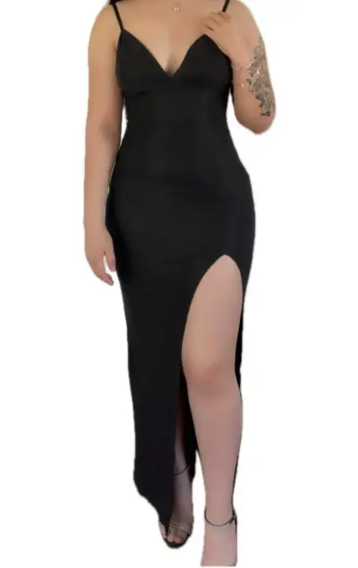 Vestido largo negro con abertura lateral - miniatura 1