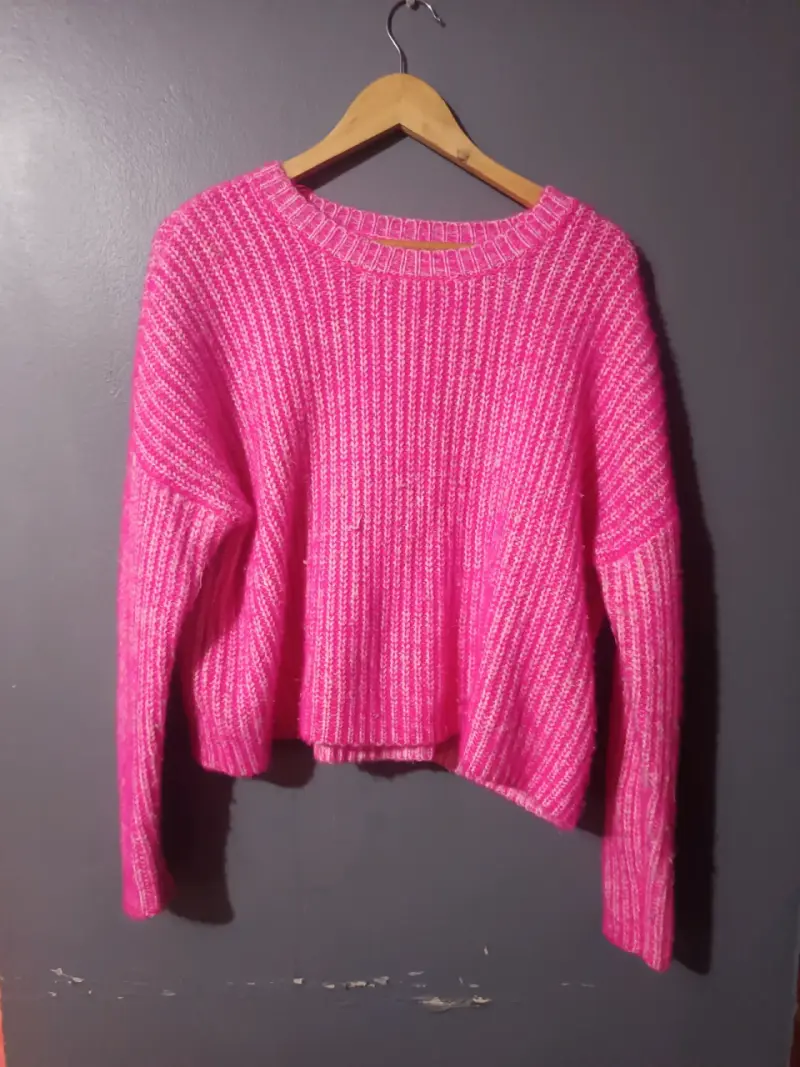Suéter de punto grueso color fucsia para mujer - 1
