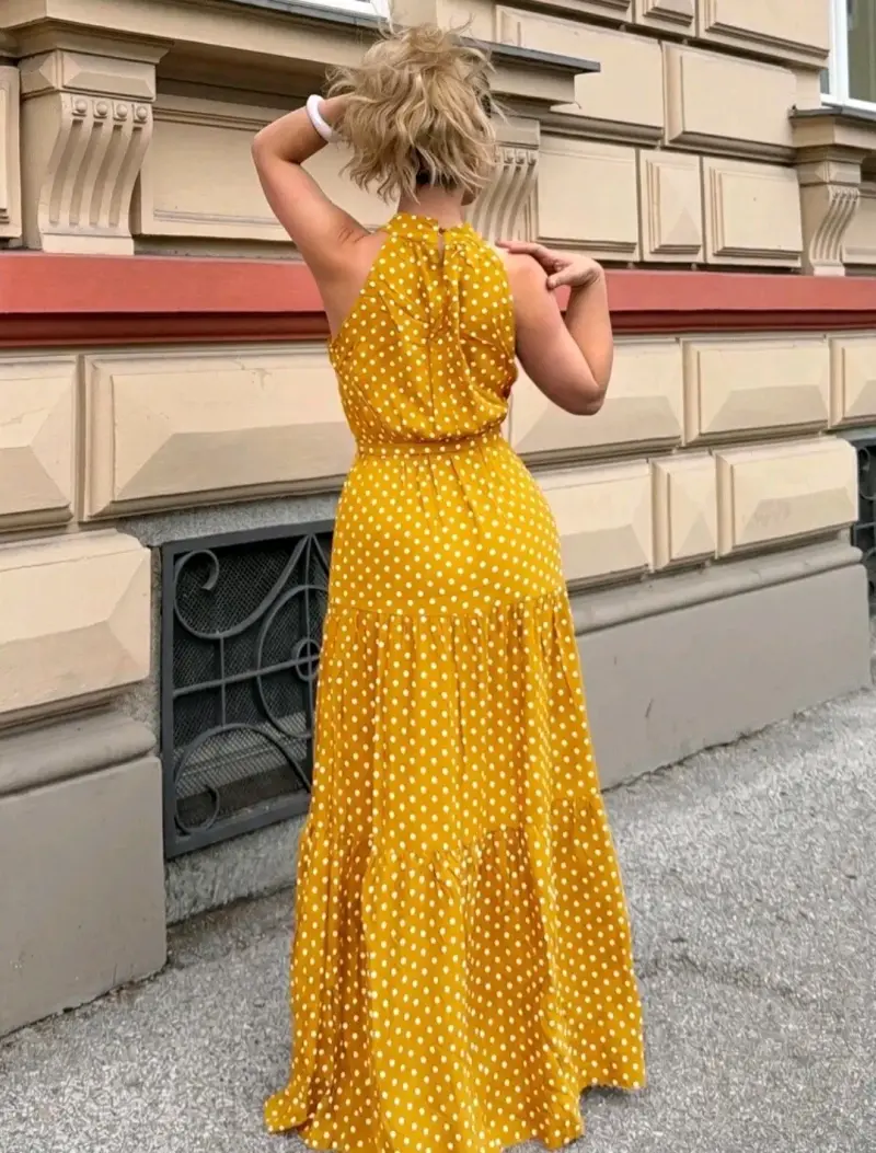 Vestido largo amarillo con lunares solo un uso - 2