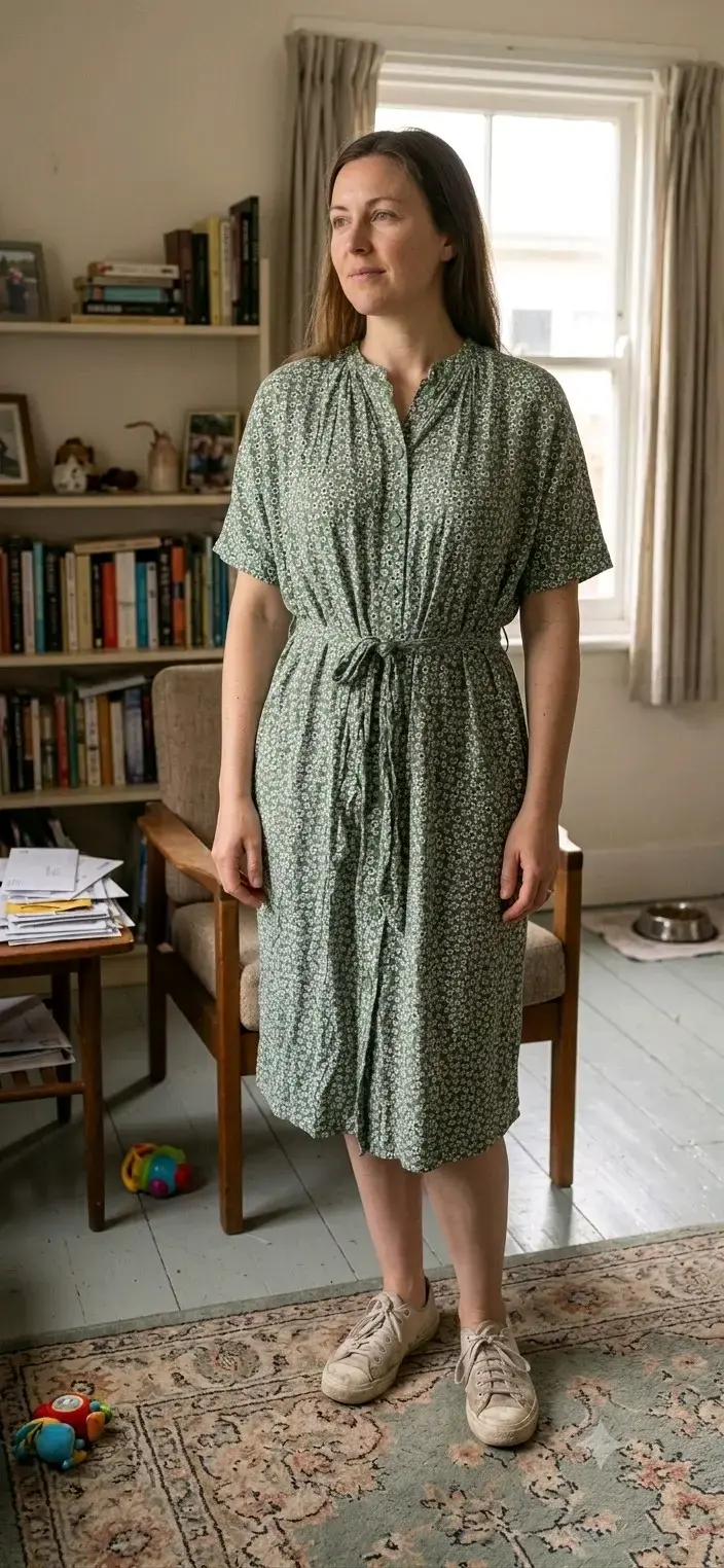 Vestido camisero verde con estampado floral - 1