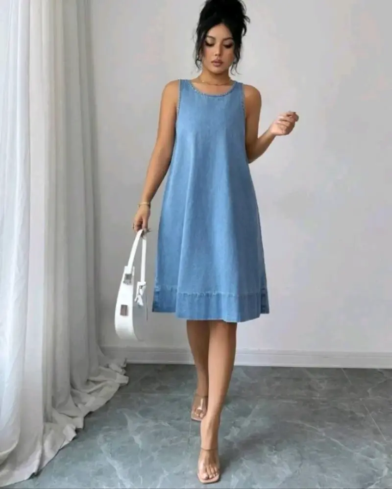 Vestido de mezclilla azul casual para mujer - 1