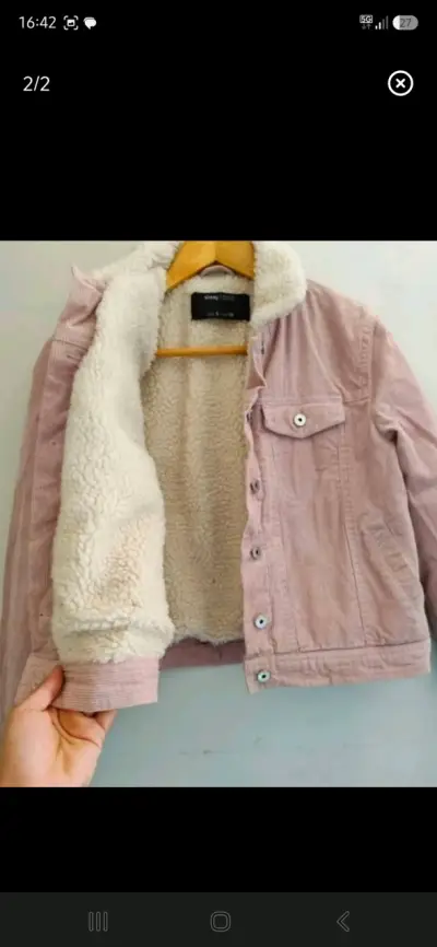 Chaqueta de pana rosa con forro de borrego - miniatura 1