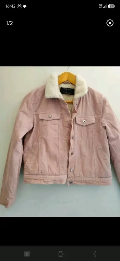 Chaqueta de pana rosa con forro de borrego - miniatura 2