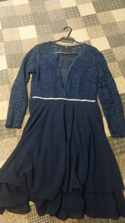 Vestido de encaje azul con Glitter - miniatura 2