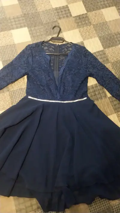 Vestido de encaje azul con Glitter - miniatura 5