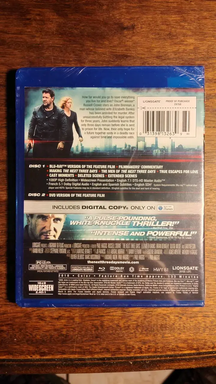 Película Blu-ray The Next Three Days con Russell Crowe - 2