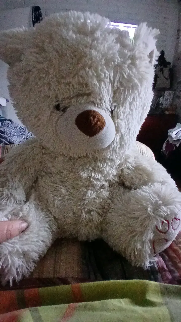 Tierno oso de peluche blanco con corazón