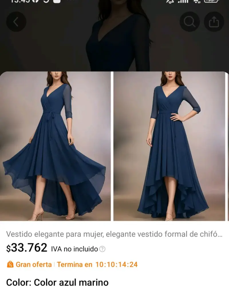Vestido elegante azul marino para mujer