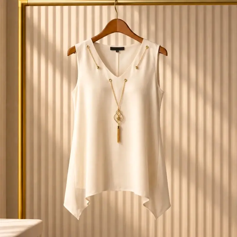 Blusa sin mangas elegante color crema - 1