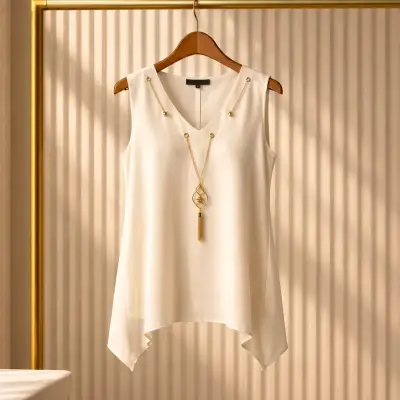 Blusa sin mangas elegante color crema - miniatura 1