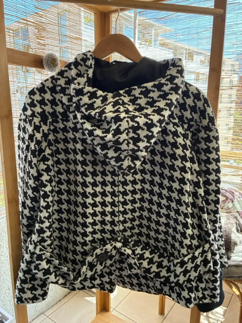 Abrigo de lana con capucha y diseño pata de gallo - 2