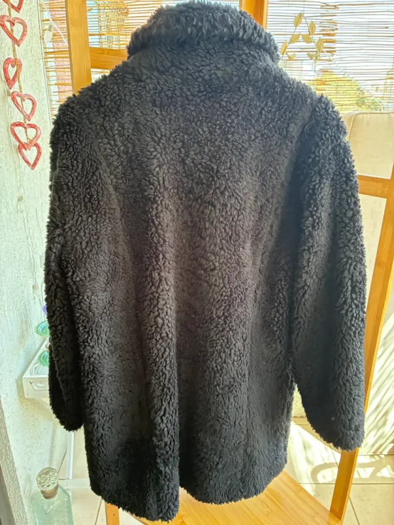Abrigo de piel sintética negro para mujer - 2