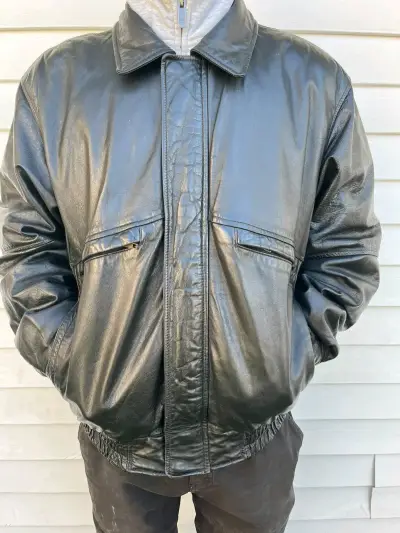 Chaqueta de cuero negra para hombre - miniatura 5