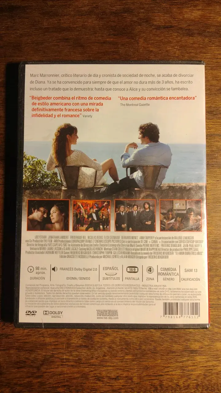 DVD El Amor Dura 3 Años - Película Romántica - 2