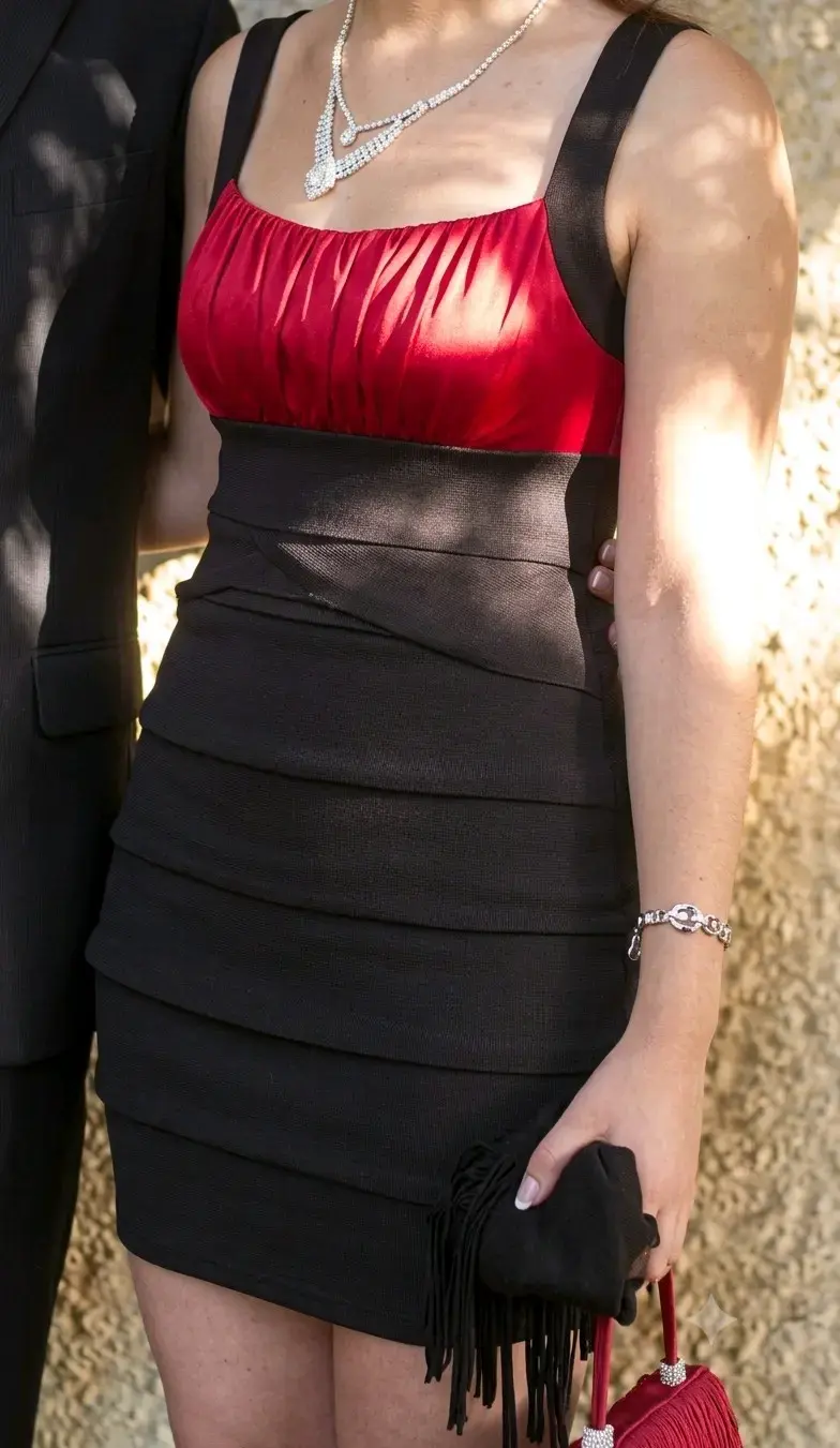 Vestido corto elegante rojo y negro - 3