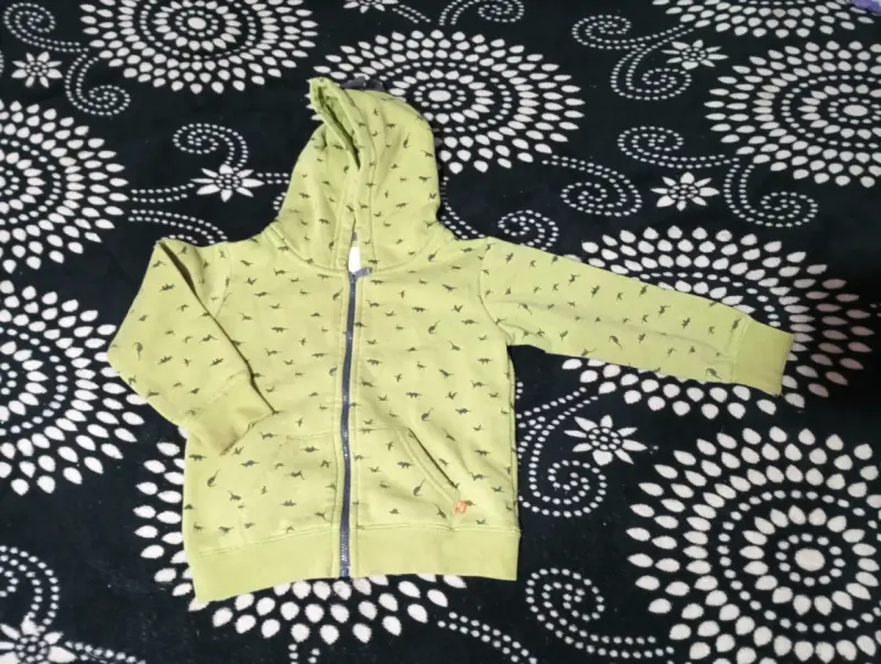 Polerón verde con capucha para niño con estampado de dinosaurios